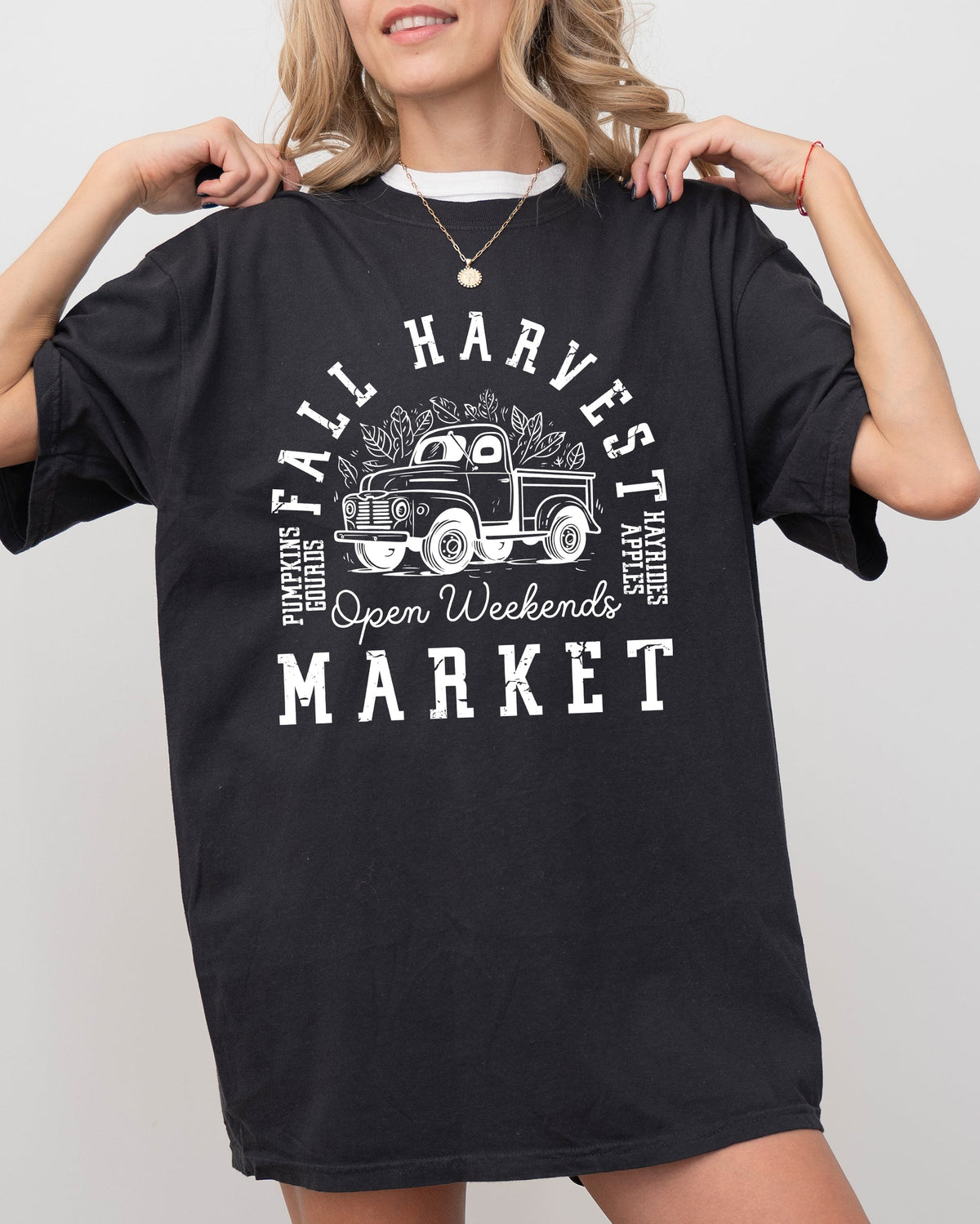 Fall Harvest Market Hayrides Pumpkins Autumn Thanksgiving Halloween Comfort Colors Tee