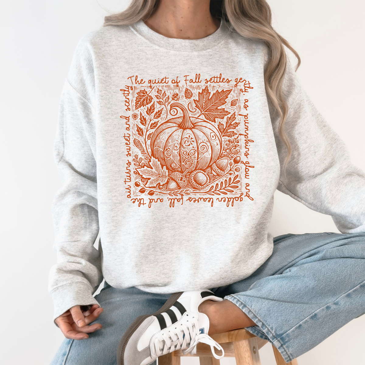 Fall Quote Pumpkin Autumn Minimalist Pretty Cozy Warm Harvest Themed Autumnal Saying Sweatshirt