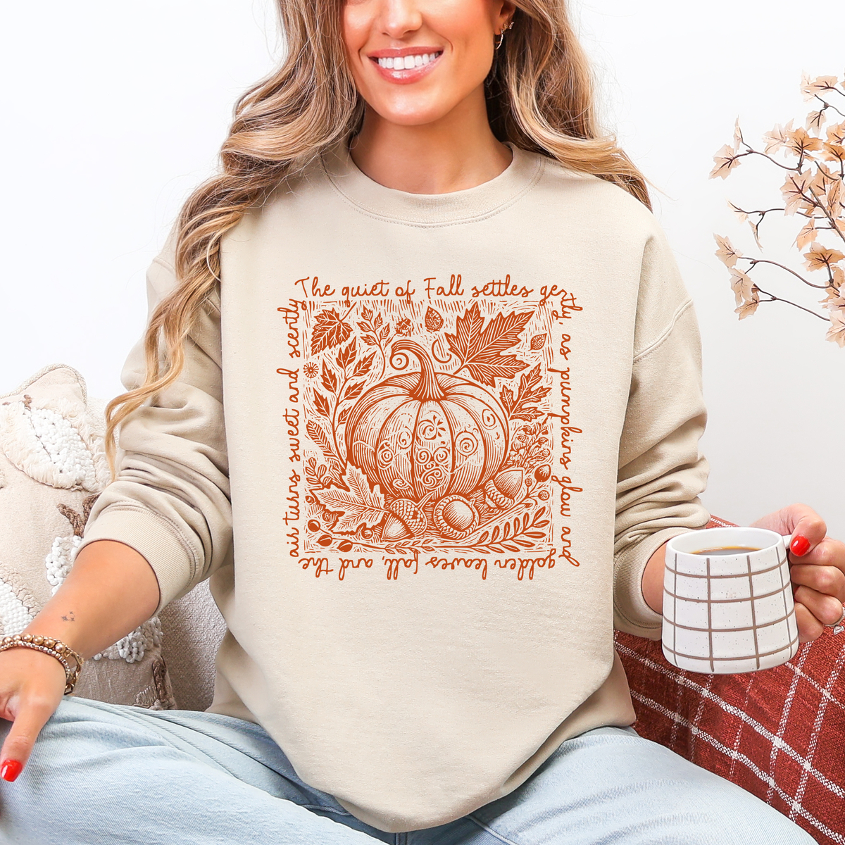 Fall Quote Pumpkin Autumn Minimalist Pretty Cozy Warm Harvest Themed Autumnal Saying Sweatshirt