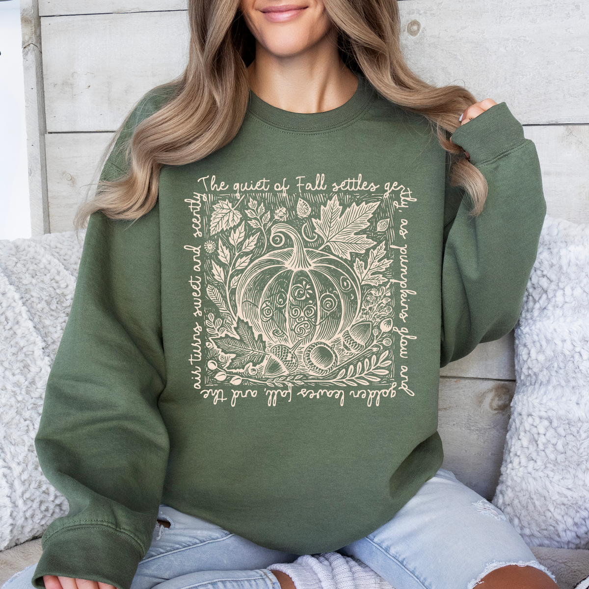 Fall Quote Pumpkin Autumn Minimalist Pretty Cozy Warm Harvest Themed Autumnal Saying Sweatshirt