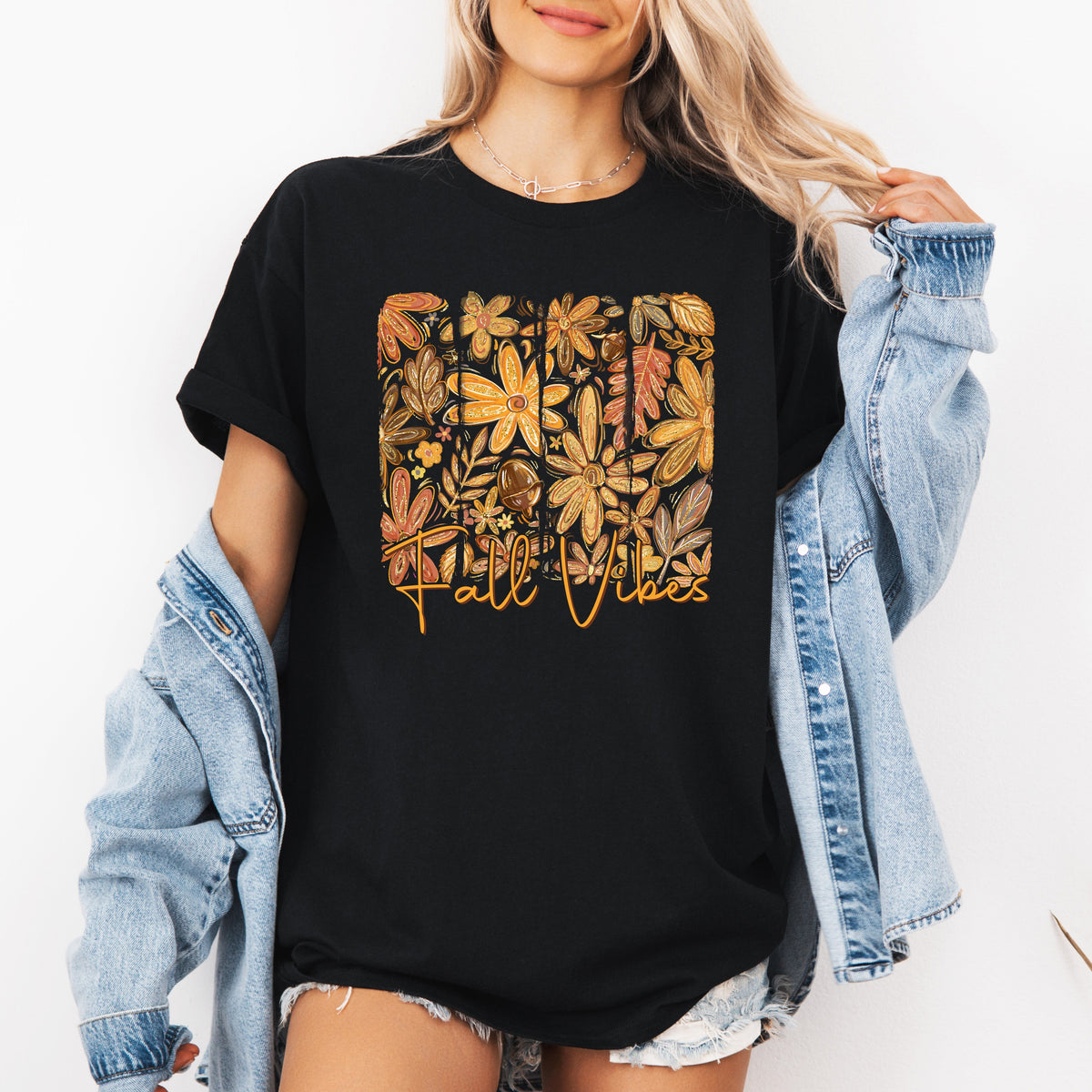 Fall Vibes Colorful Autumn Flowers Botanical Print With Rich Harvest Hues And Rustic Charm Graphic Tee