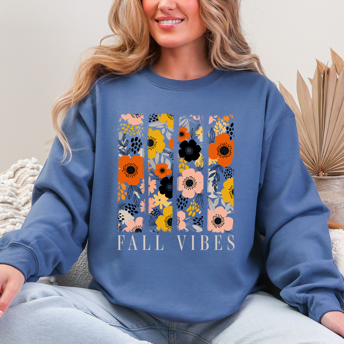 Fall Vibes Floral Stripes Beautiful Autumn Cozy Everyday Wear Soft Warm Lightweight Sweatshirt