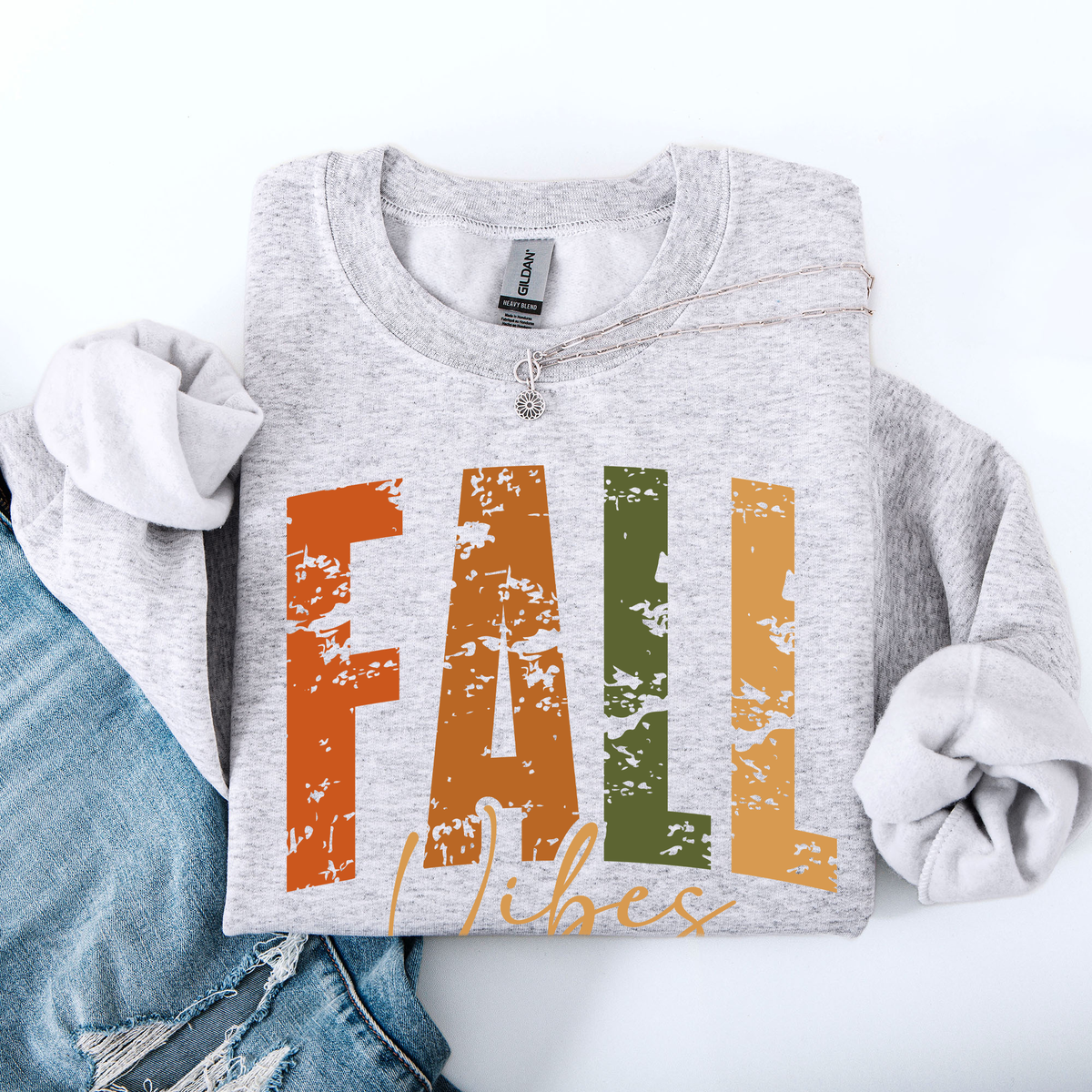 Fall Vibes Retro Varsity Autumn Pumpkin Floral Sunflower Accent Cozy Seasonal Sweatshirt
