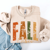 Fall Vibes Retro Varsity Autumn Pumpkin Floral Sunflower Accent Cozy Seasonal Sweatshirt
