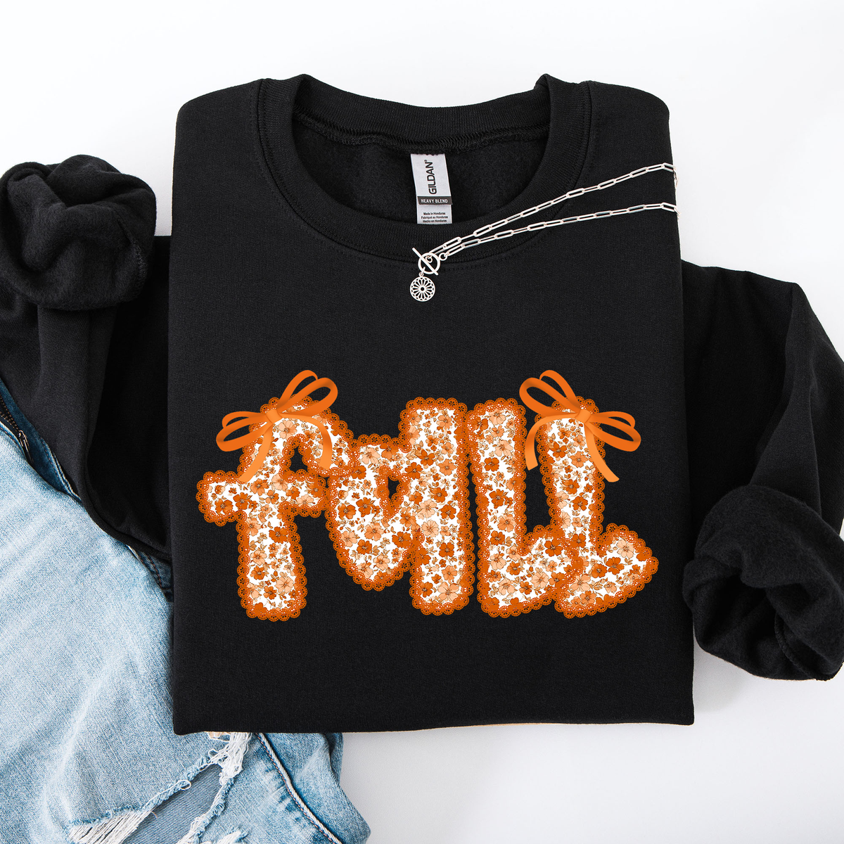 Fall Beautiful Bows Ribbons Colorful Autumn Coquette Cozy Velvet Ribbon Detailing Sweatshirt