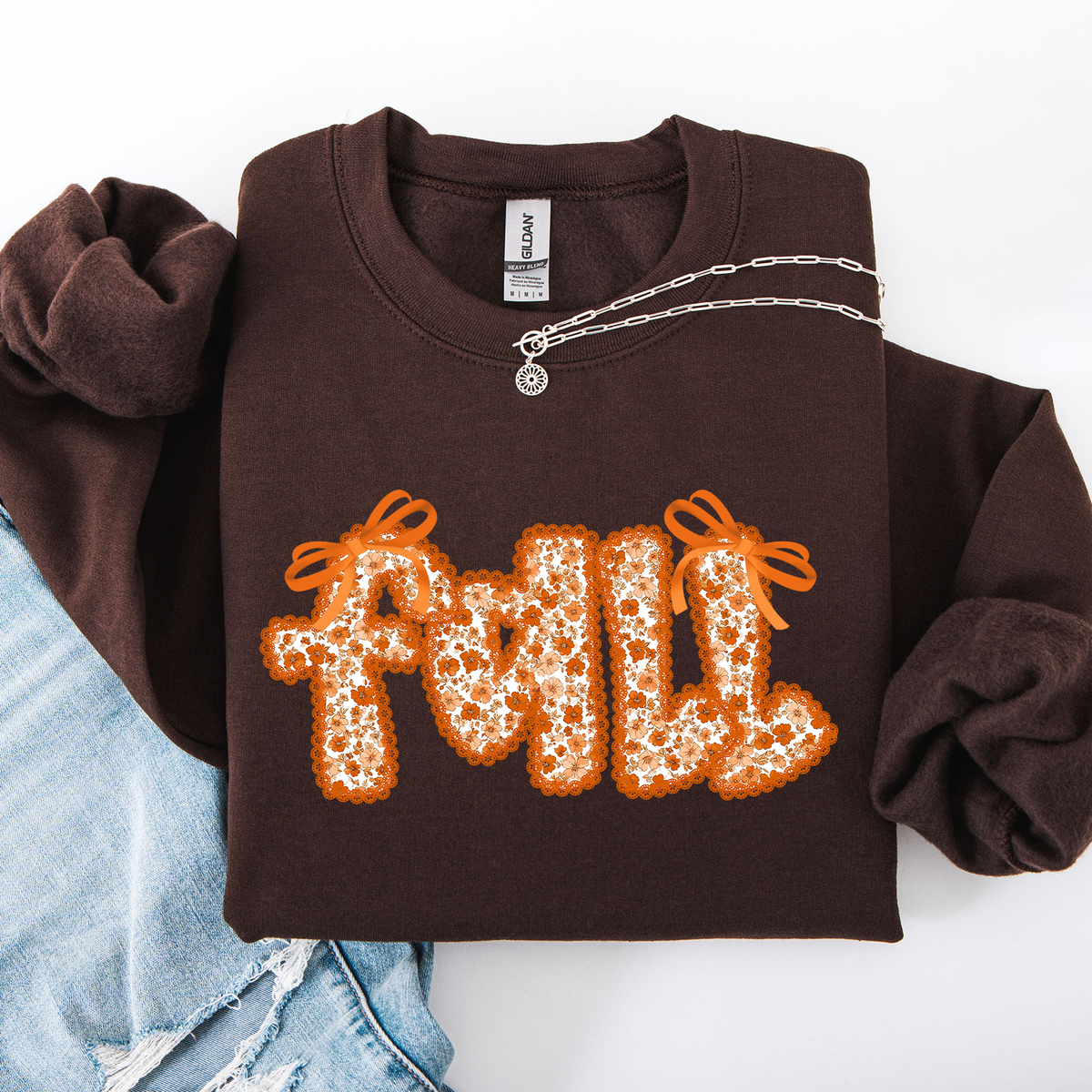 Fall Beautiful Bows Ribbons Colorful Autumn Coquette Cozy Velvet Ribbon Detailing Sweatshirt