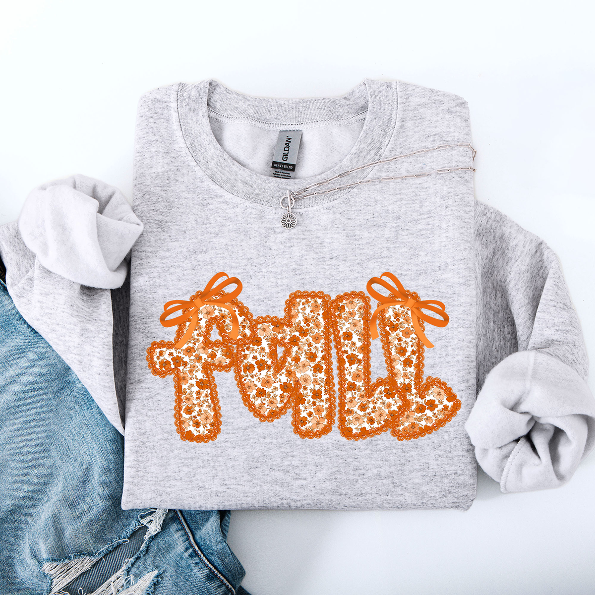 Fall Beautiful Bows Ribbons Colorful Autumn Coquette Cozy Velvet Ribbon Detailing Sweatshirt