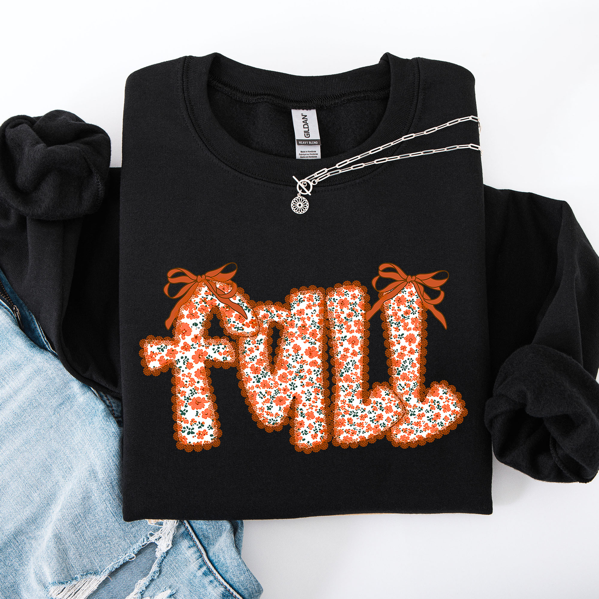 Coquette Fall Beautiful Ribbons Colorful Autumn Cozy Layered Ribbon Detail Sweatshirt