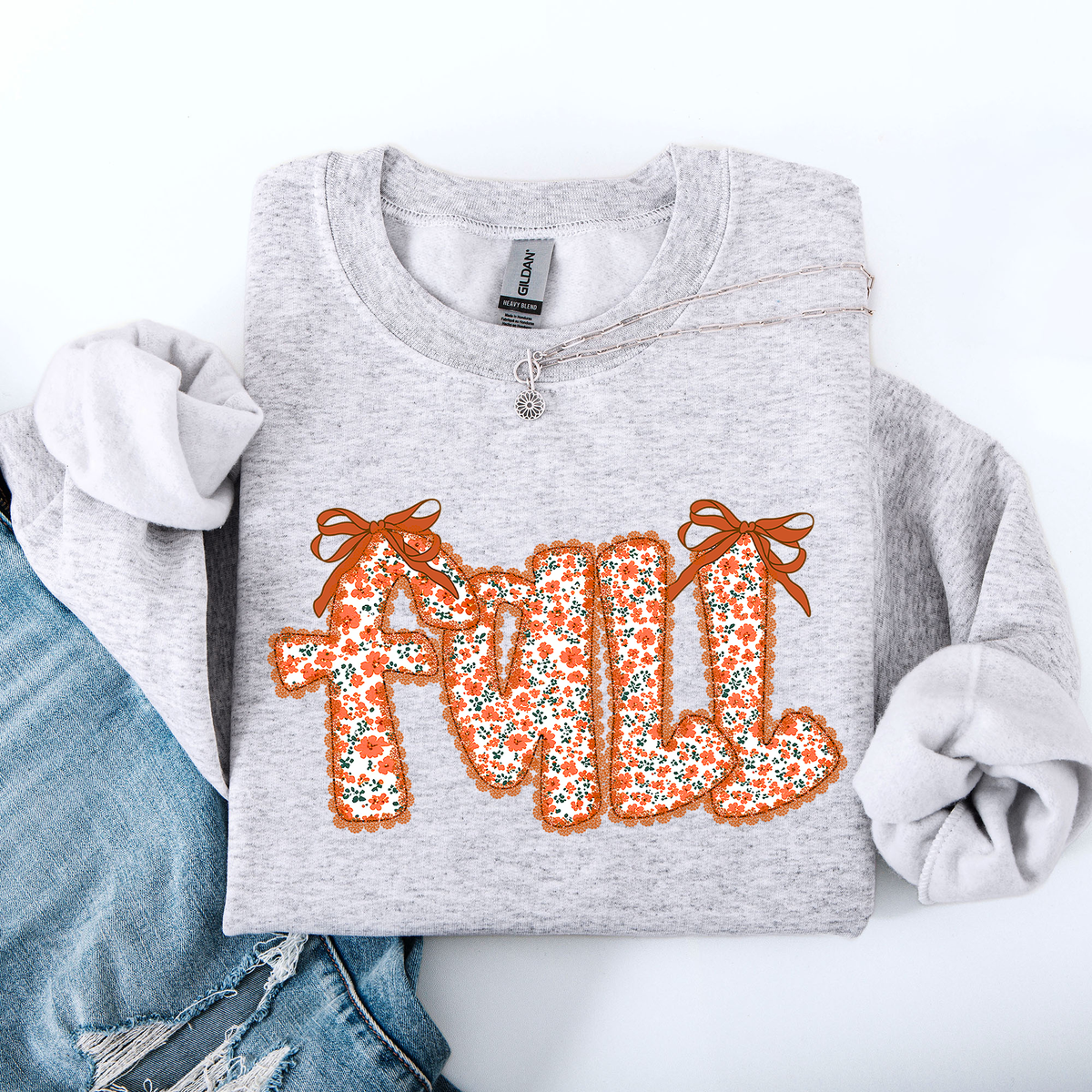 Coquette Fall Beautiful Ribbons Colorful Autumn Cozy Layered Ribbon Detail Sweatshirt