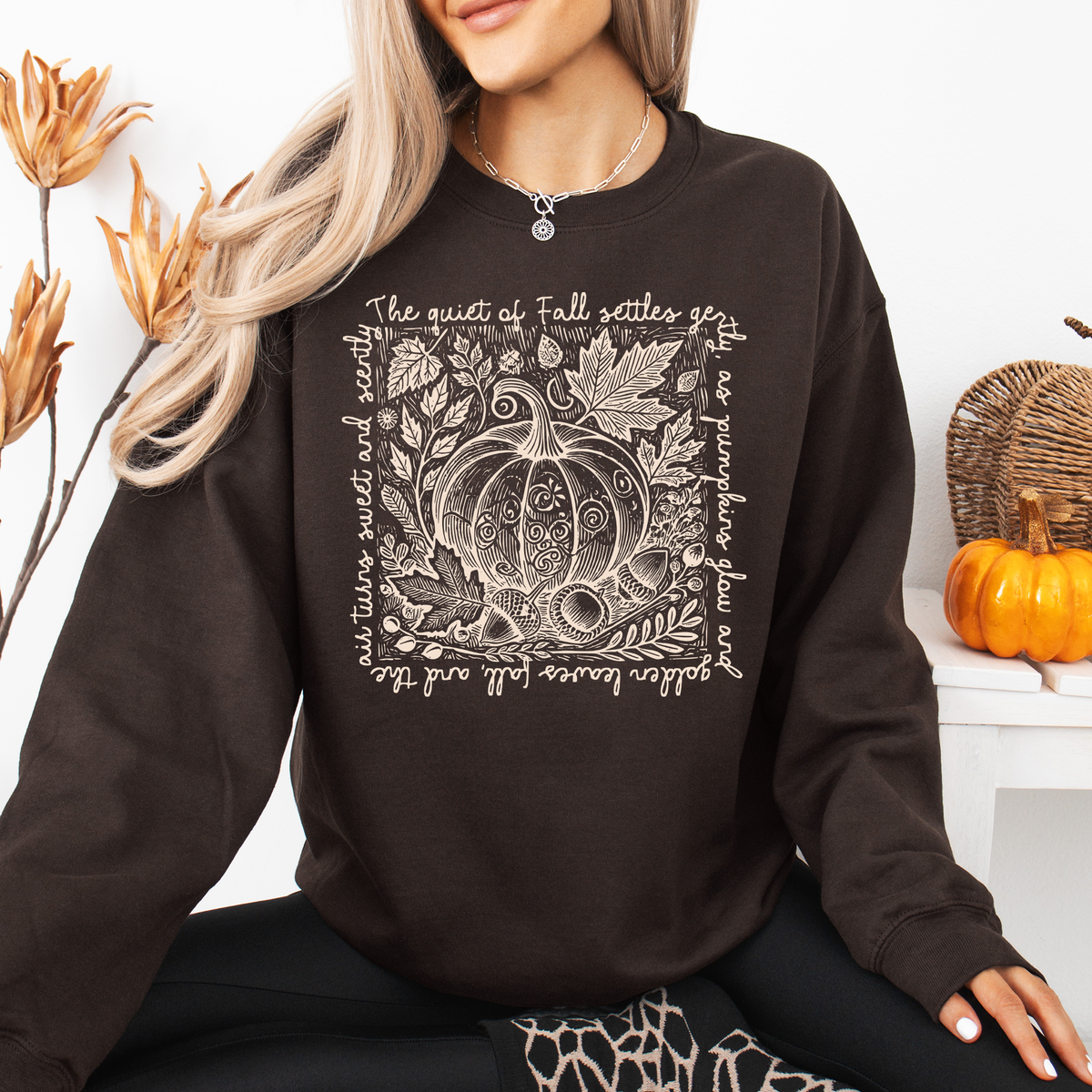 Fall Quote Pumpkin Autumn Minimalist Pretty Cozy Warm Harvest Themed Autumnal Saying Sweatshirt