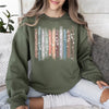 Falling Leaves, Botanical Stripes Autumn Nature-Inspired Print Cozy Fleece Sweatshirt