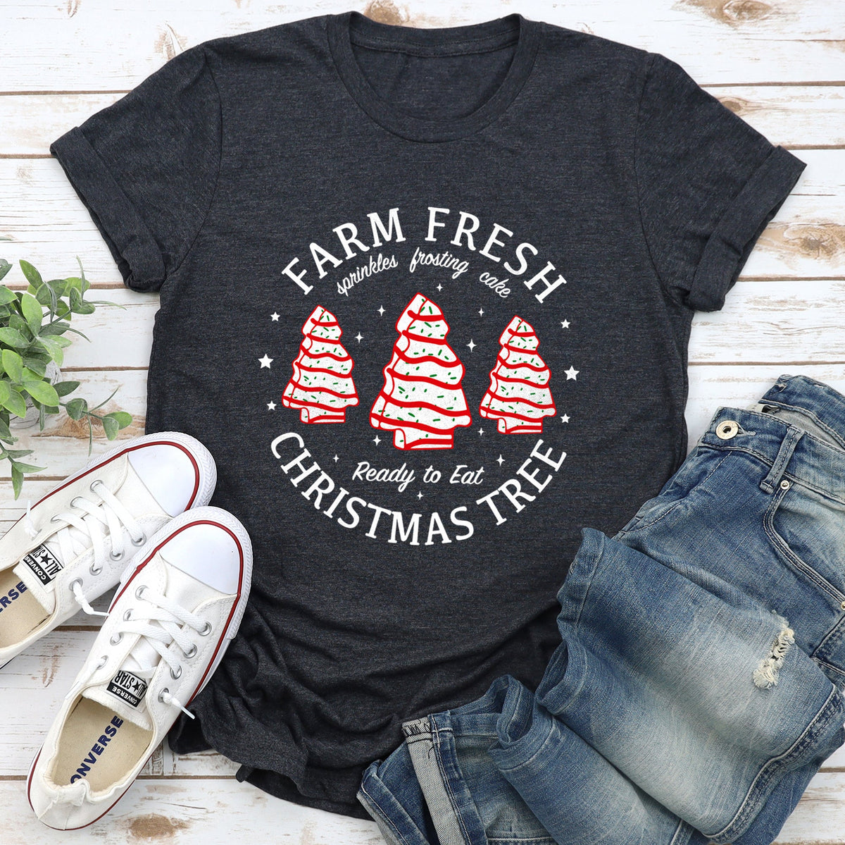Farm Fresh Christmas Tree Cakes Little Debbit Retro Sweets Holiday Collection Graphic Tee