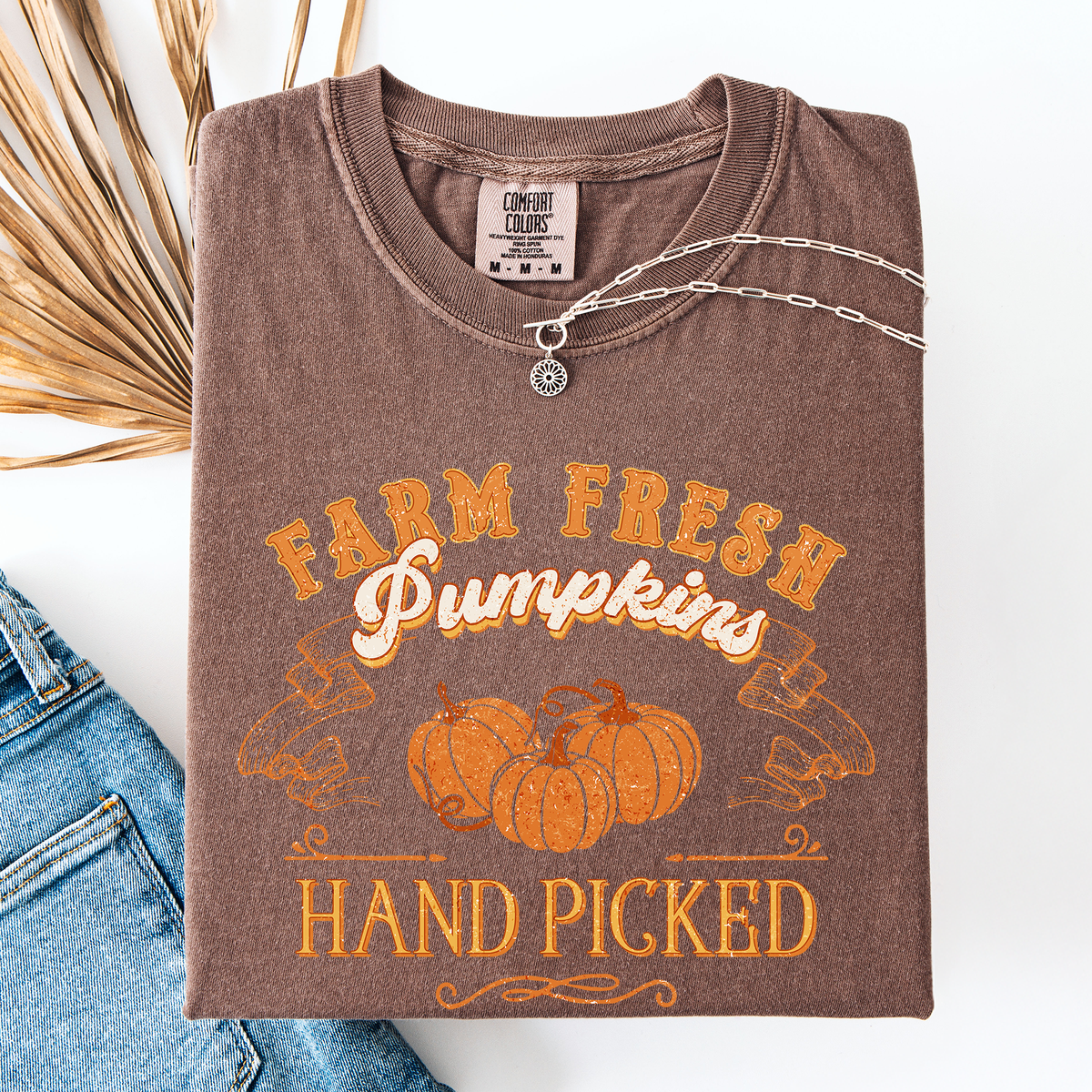 Fall Brush Stroke Floral Pumpkin Motif With Delicate Floral Pattern Autumn Harvest Comfort Colors Tee