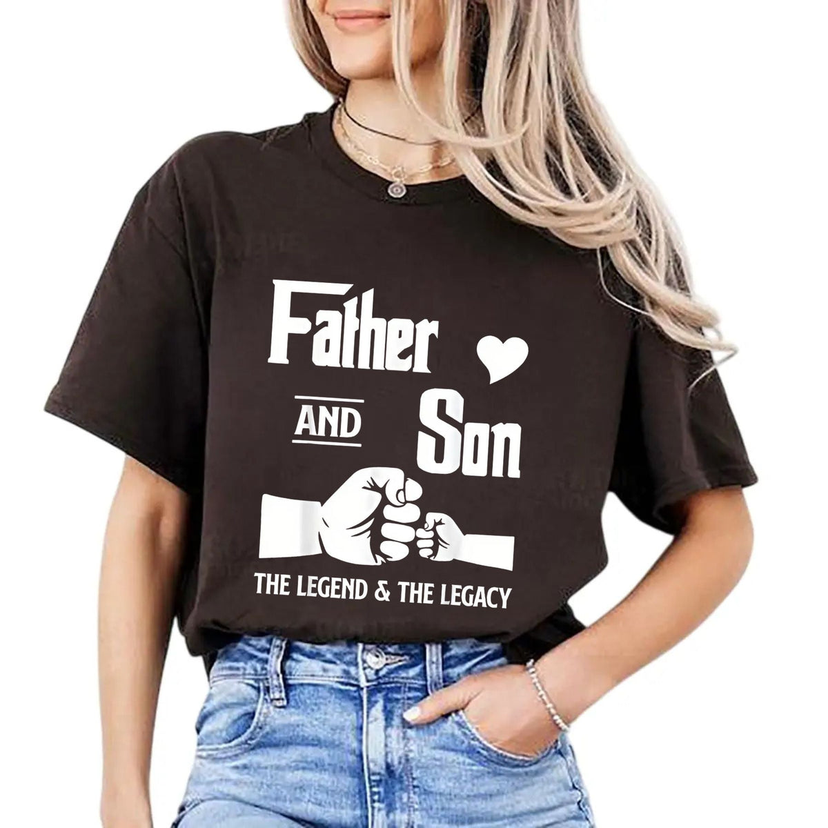 Father and Son Matching T-Shirts - "Father and Son" Quote, Fist Bump Design, 100% Cotton Crew Neck