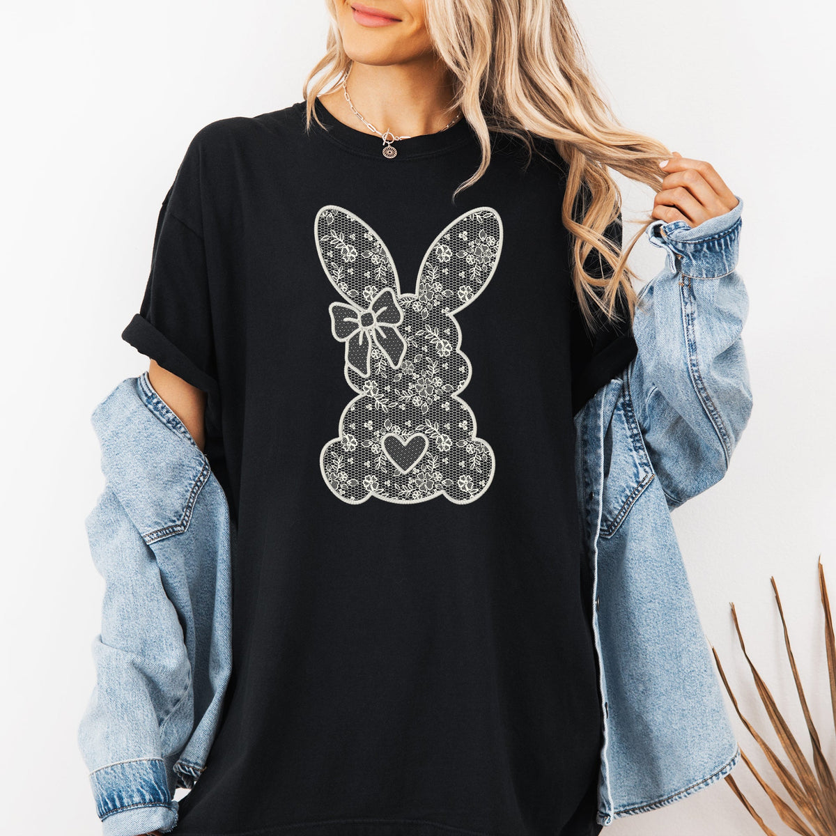 Faux Lace Bunny Coquette Easter Jesus Rabbit Holiday Illustration Comfort Colors Tee