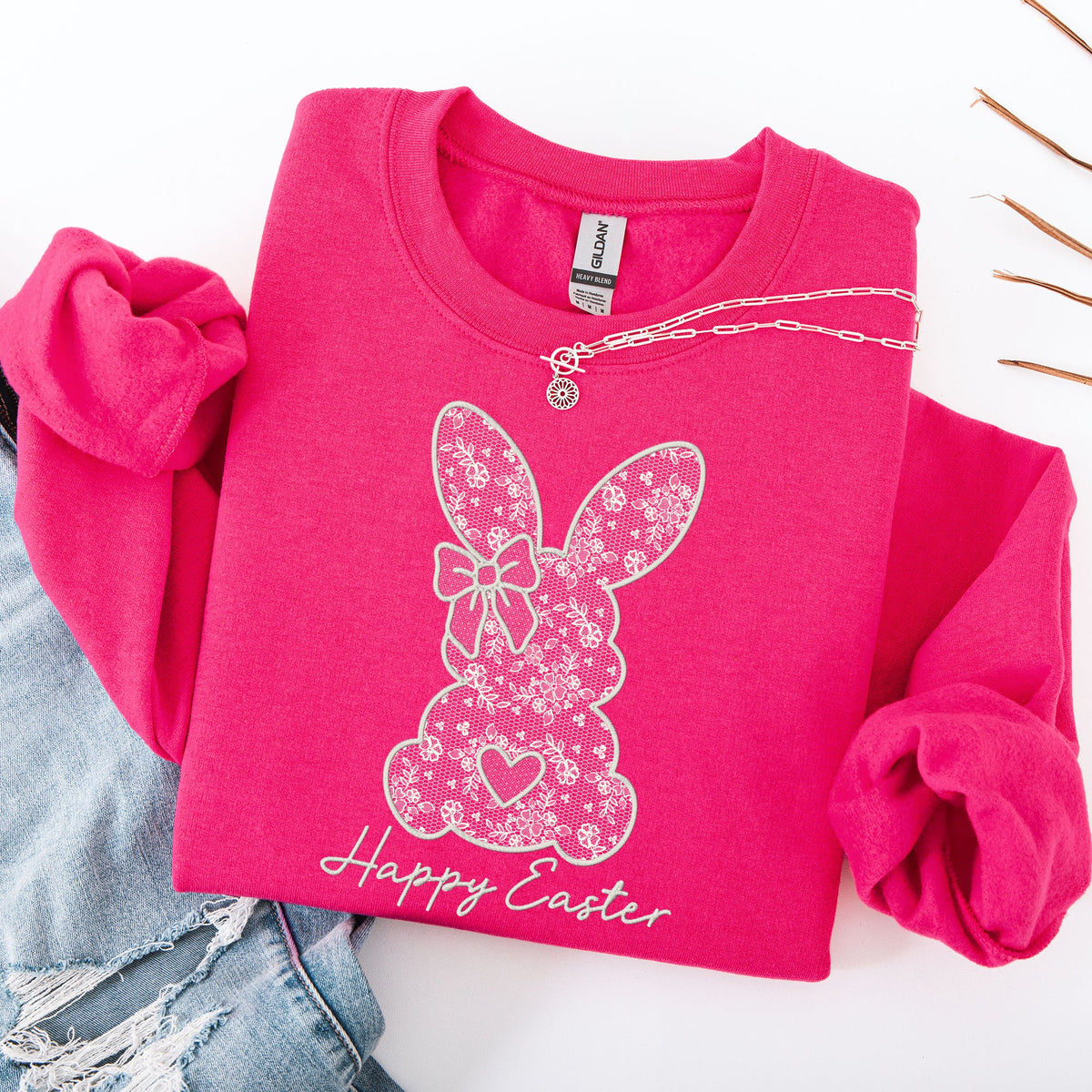Faux Lace Bunny Coquette Happy Easter Easter Bunny Jesus Rabbit Holiday Sweatshirt