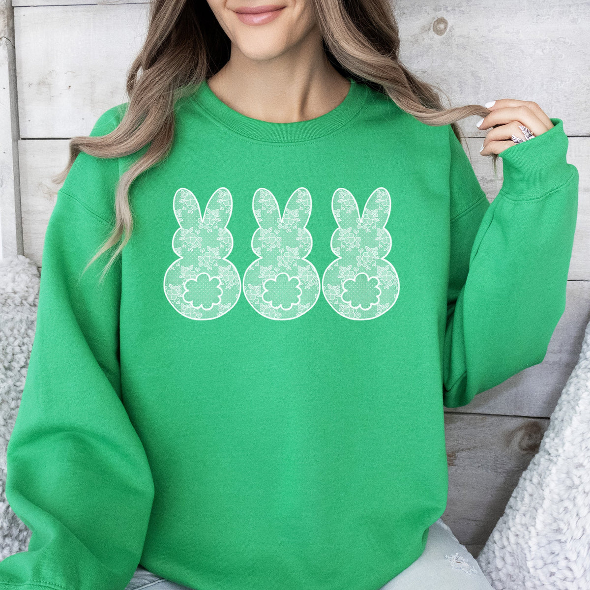 Faux Lace Bunny, Coquette, In A Row, Easter, Bunny, Jesus, Rabbit Seasonal Sweatshirt