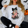 Faux Patchwork Lace Ghost With Glitter Accents And Vintage Halloween Coquette Ghost Sweatshirt
