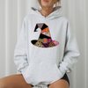 Faux Patchwork Witch Hat Vintage Inspired Spooky Season Witchy Vibes Graphic Hoodie