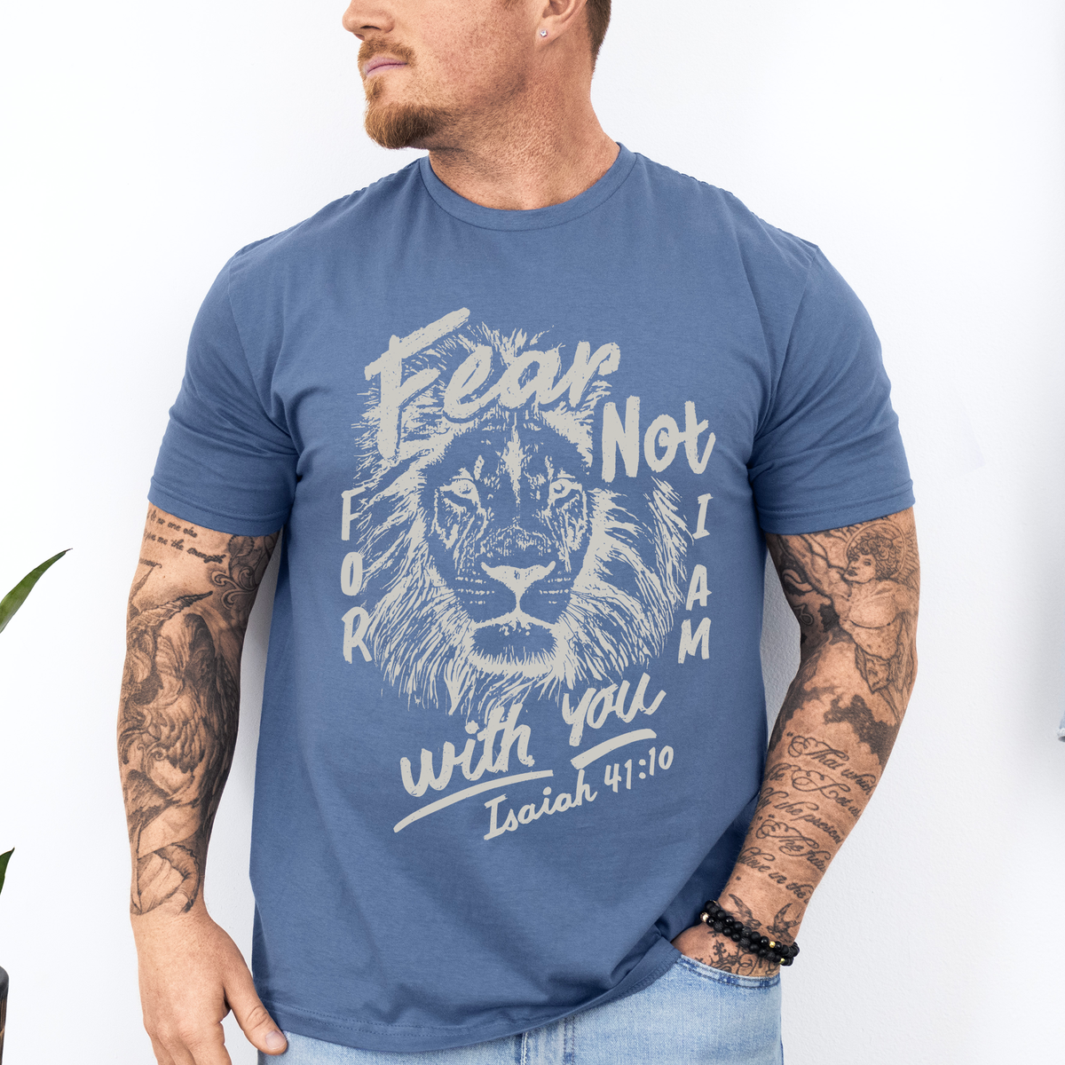 Fear Not, For I Am With You Lion Faith Gospel Bible Verse Scripture Design Graphic Tee