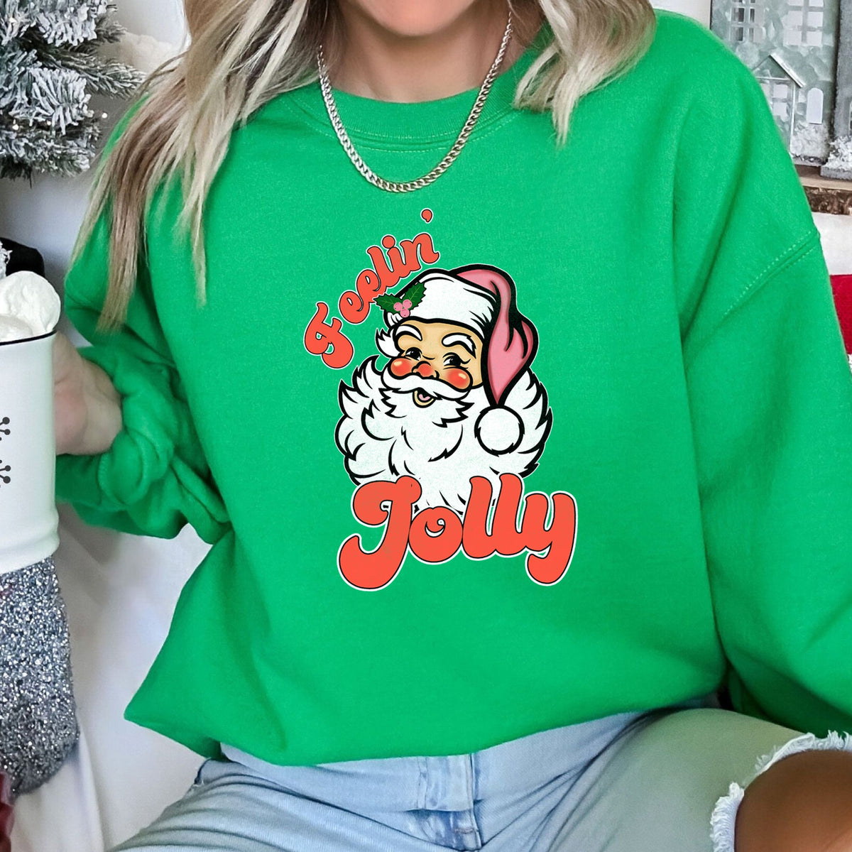 Feeling Jolly Retro Santa Christmas Holiday Cheer Special Edition Vintage Style Sweatshirt
