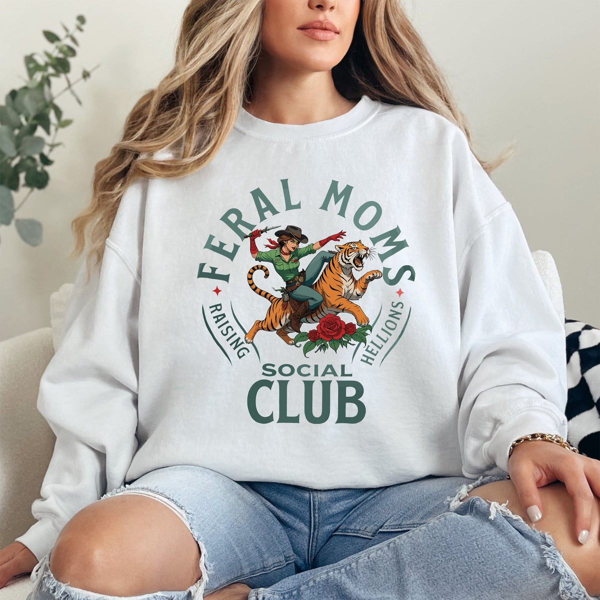 Feral Mom's Social Club Raising Hellions Tiger Mother's Day Edition Graphic Sweatshirt
