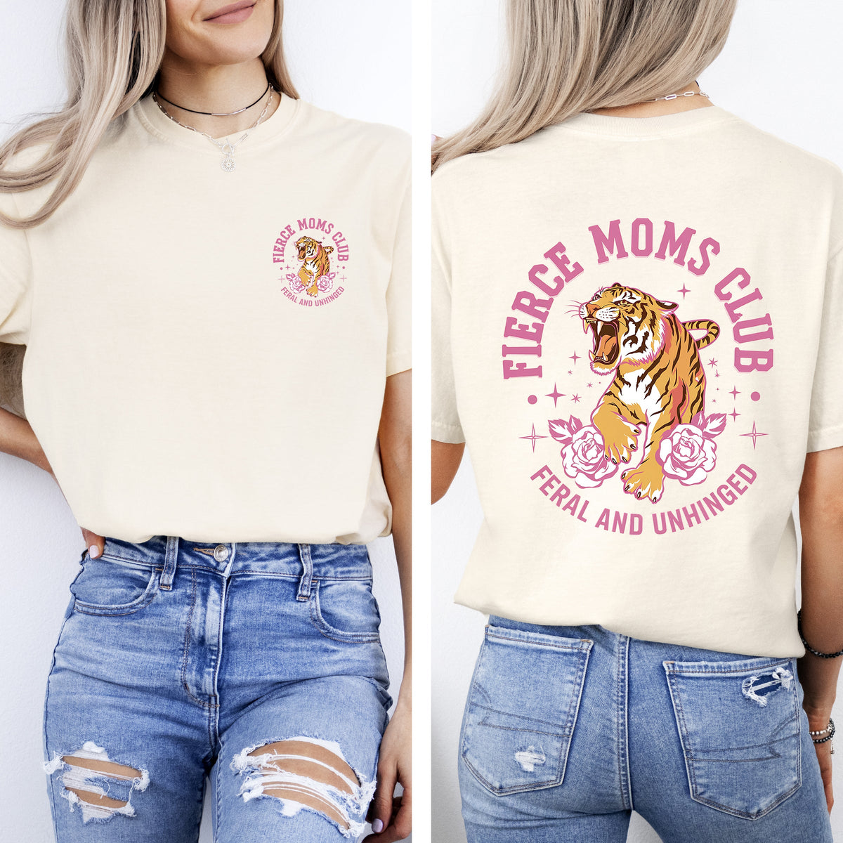 Feral Moms Club Tiger Front And Back Print Mother's Day Limited Edition Comfort Colors Tee
