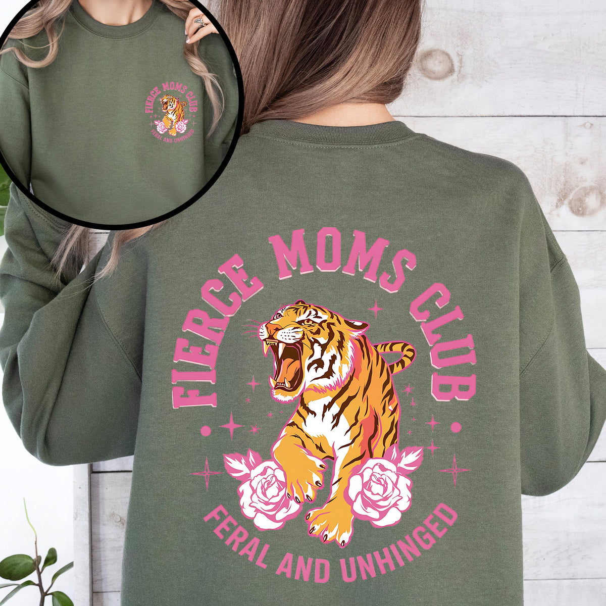 Feral Moms Club Tiger Front And Back Mother's Day Edition Premium Graphic Sweatshirt