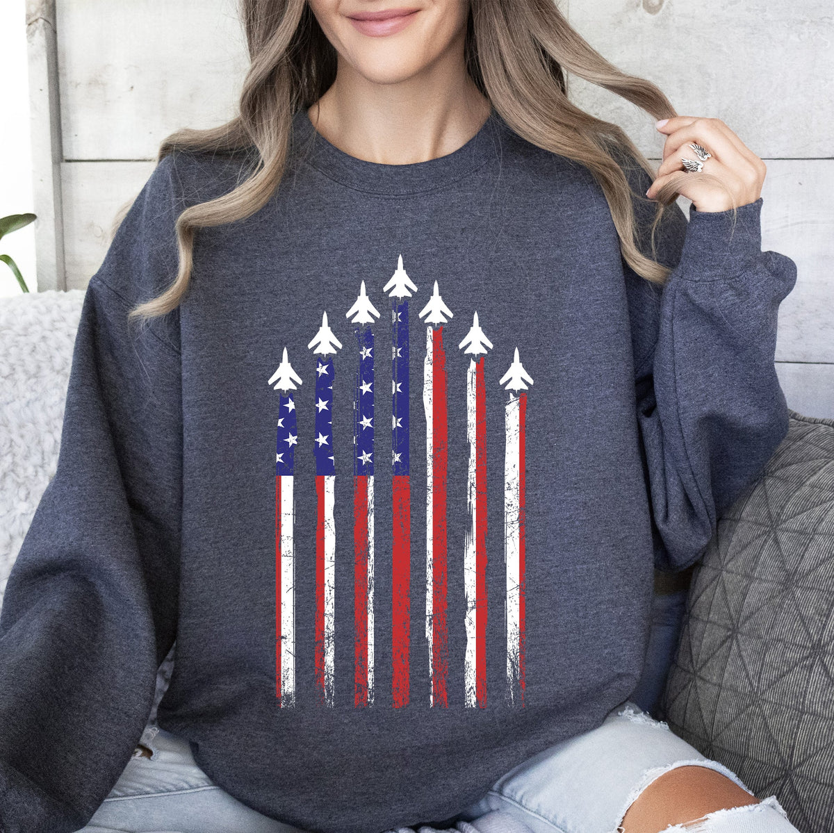 Fighter Jets Military Navy Air Force Emblem Theme Illustration With Wings Shield Sweatshirt