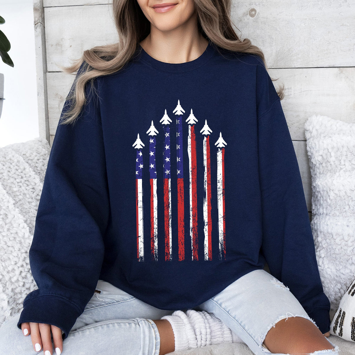 Fighter Jets Military Navy Air Force Emblem Theme Illustration With Wings Shield Sweatshirt