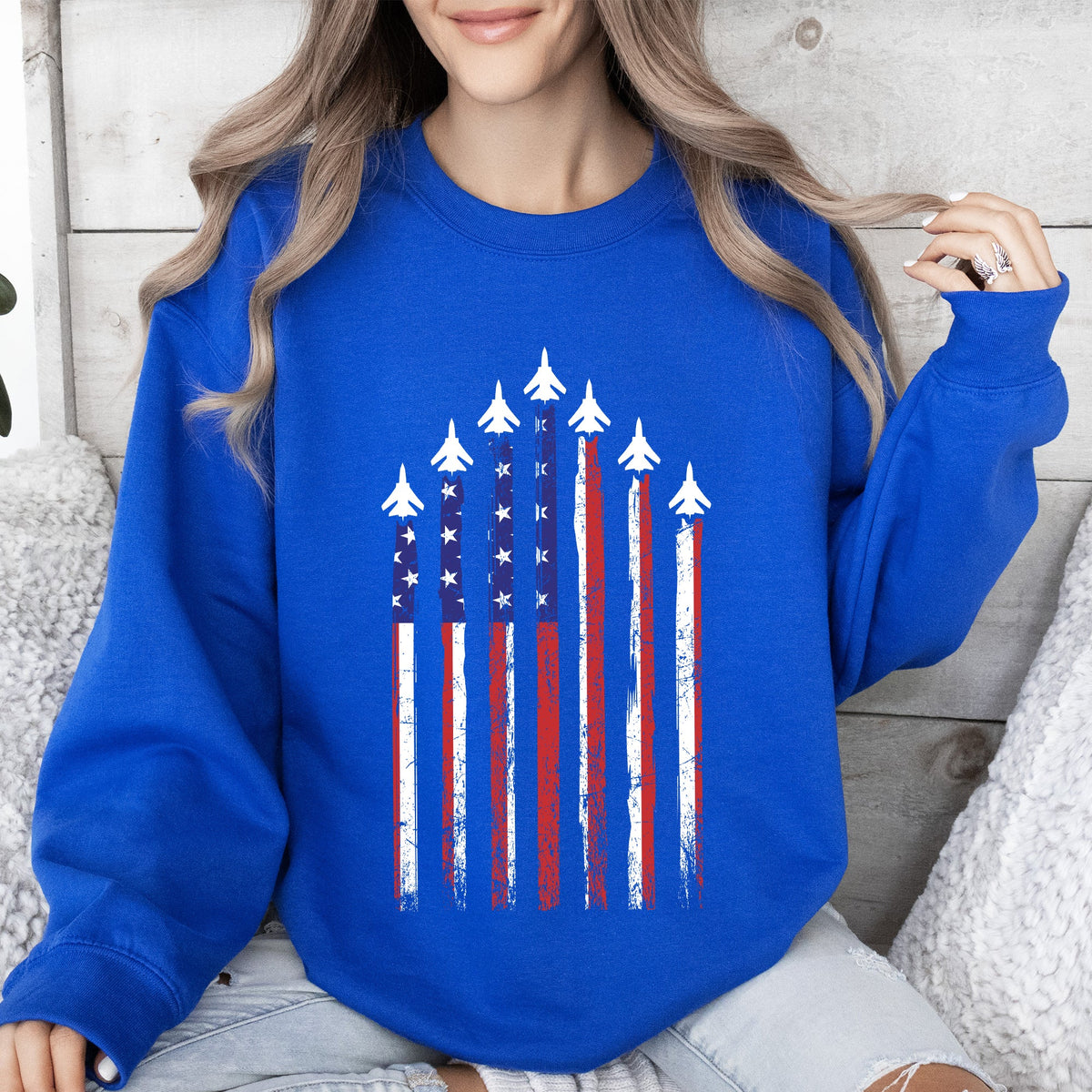 Fighter Jets Military Navy Air Force Emblem Theme Illustration With Wings Shield Sweatshirt
