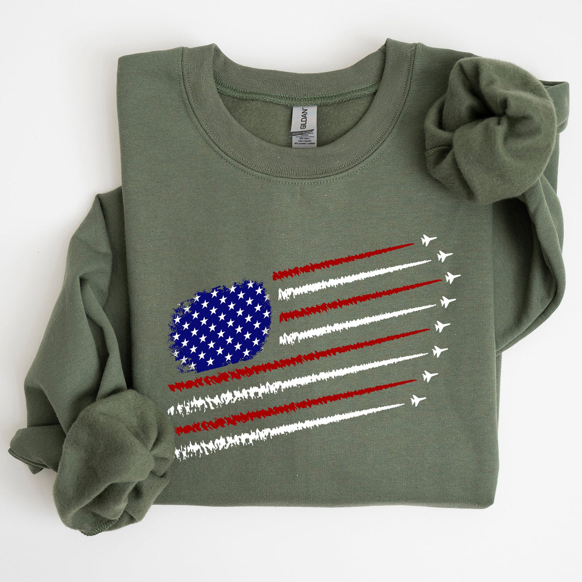 Fighter Jets Navy Air Force American Flag Graphic Premium Cozy Warm Fleece Patriotic Military Pride Edition Sweatshirt