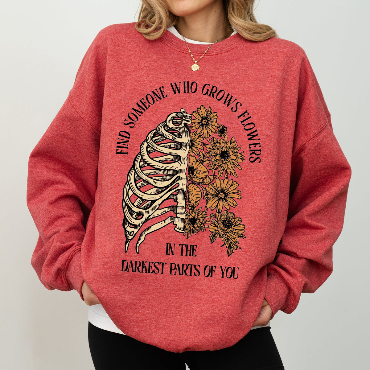 Find Someone Who Grows Flowers Skeleton Cowgirl Floral Western Skeleton Art Design Sweatshirt