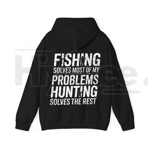 "Fishing Solves Most of My Problems" Hoodie – Funny Back Printed Hunter & Fisherman Gift, Men’s Outdoor Pullover
