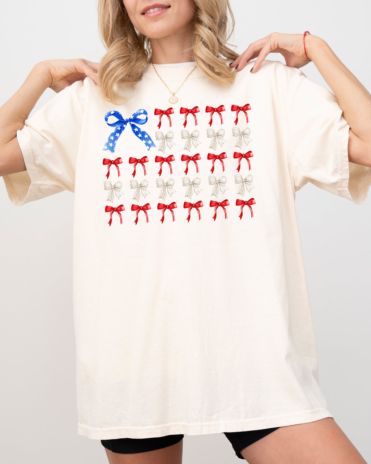 Flag Ribbons and Bows Fourth Of July America Red White Blue Patriotic Girly Coquette Comfort Colors Tee