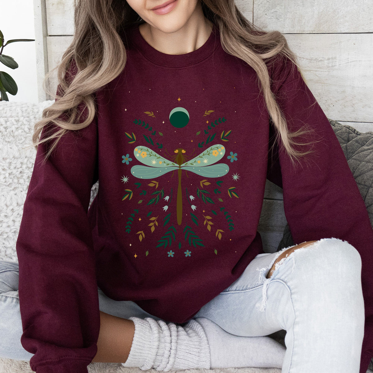 Floral Night Sky, Dragonfly, Moon, And Blooms Celestial Garden Limited Edition Sweatshirt
