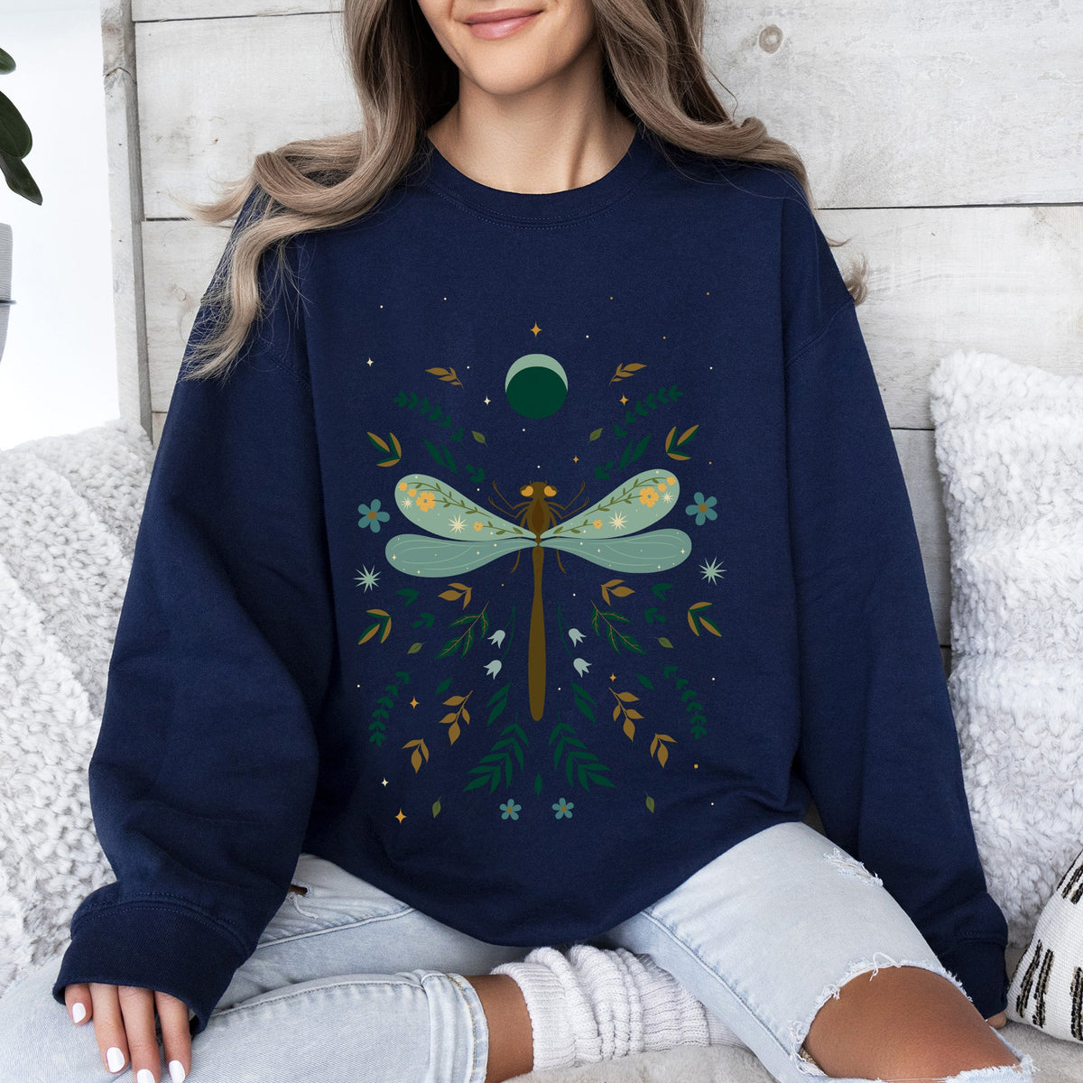 Floral Night Sky, Dragonfly, Moon, And Blooms Celestial Garden Limited Edition Sweatshirt