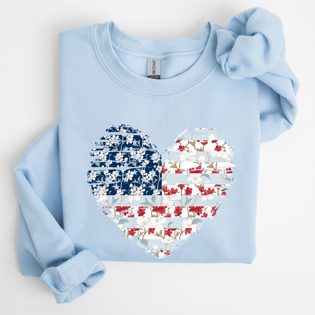 Floral Patriotic Heart Flag USA Stars Stripes Ethereal Garden Collection Sweatshirt