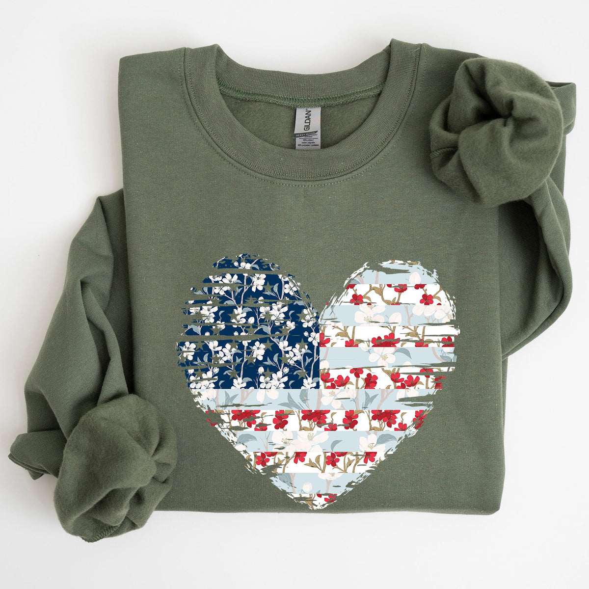 Floral Patriotic Heart Flag USA Stars Stripes Ethereal Garden Collection Sweatshirt
