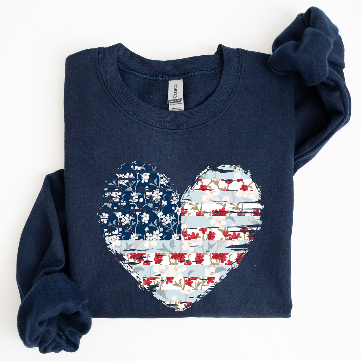 Floral Patriotic Heart Flag USA Stars Stripes Ethereal Garden Collection Sweatshirt