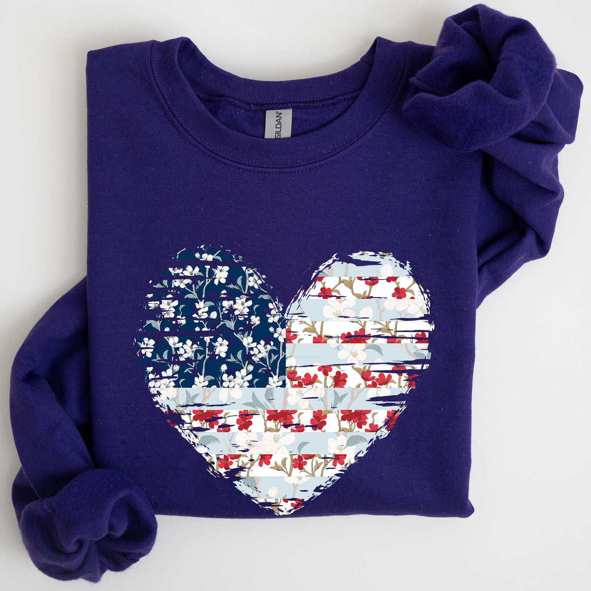 Floral Patriotic Heart Flag USA Stars Stripes Ethereal Garden Collection Sweatshirt