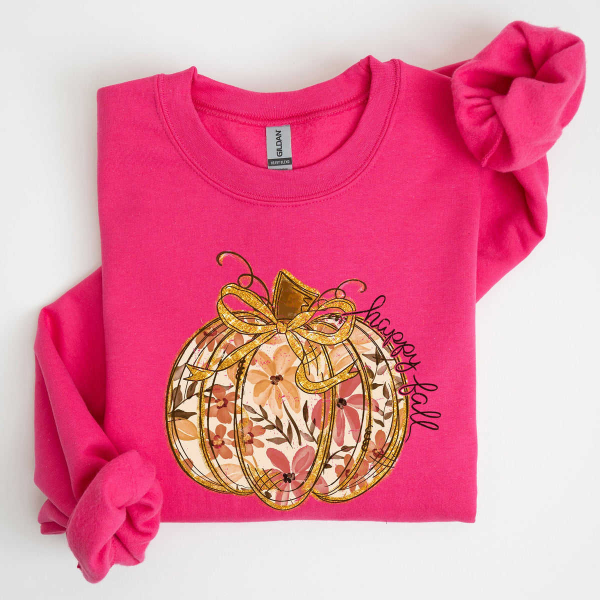 Floral Pumpkin Happy Fall Flowers Autumn Thanksgiving Harvest Graphic Sweatshirt