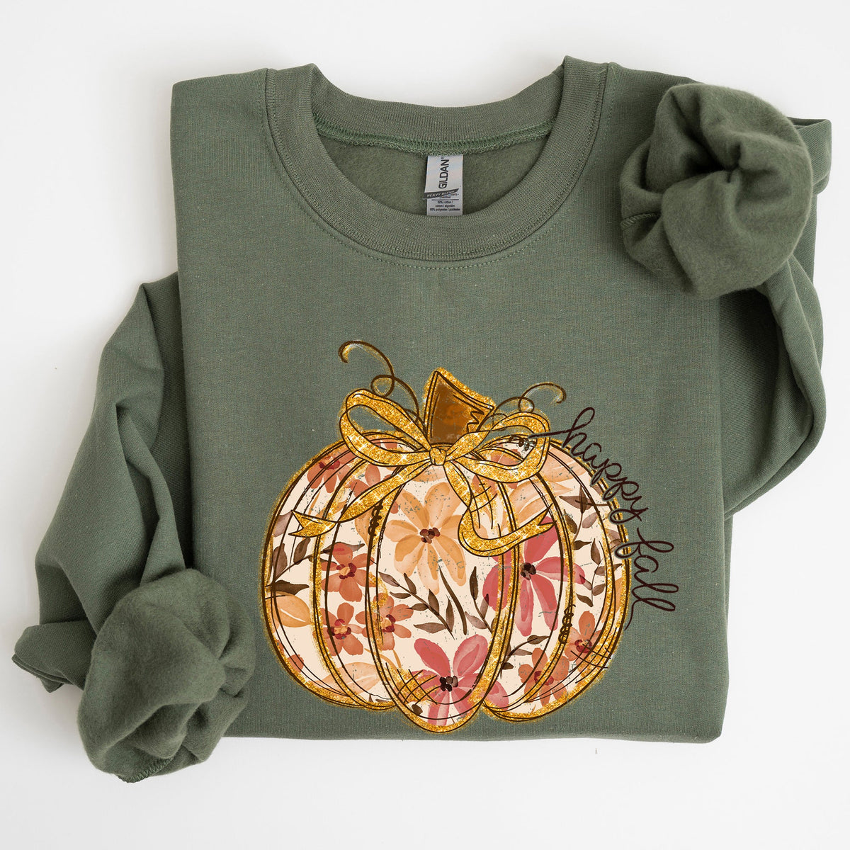 Floral Pumpkin Happy Fall Flowers Autumn Thanksgiving Harvest Graphic Sweatshirt