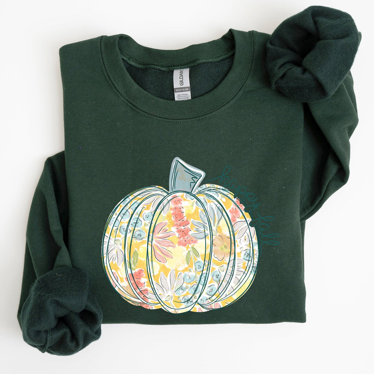 Floral Pumpkin Happy Fall Pastels Flowers Autumn Seasonal Thanksgiving Cozy Sweatshirt