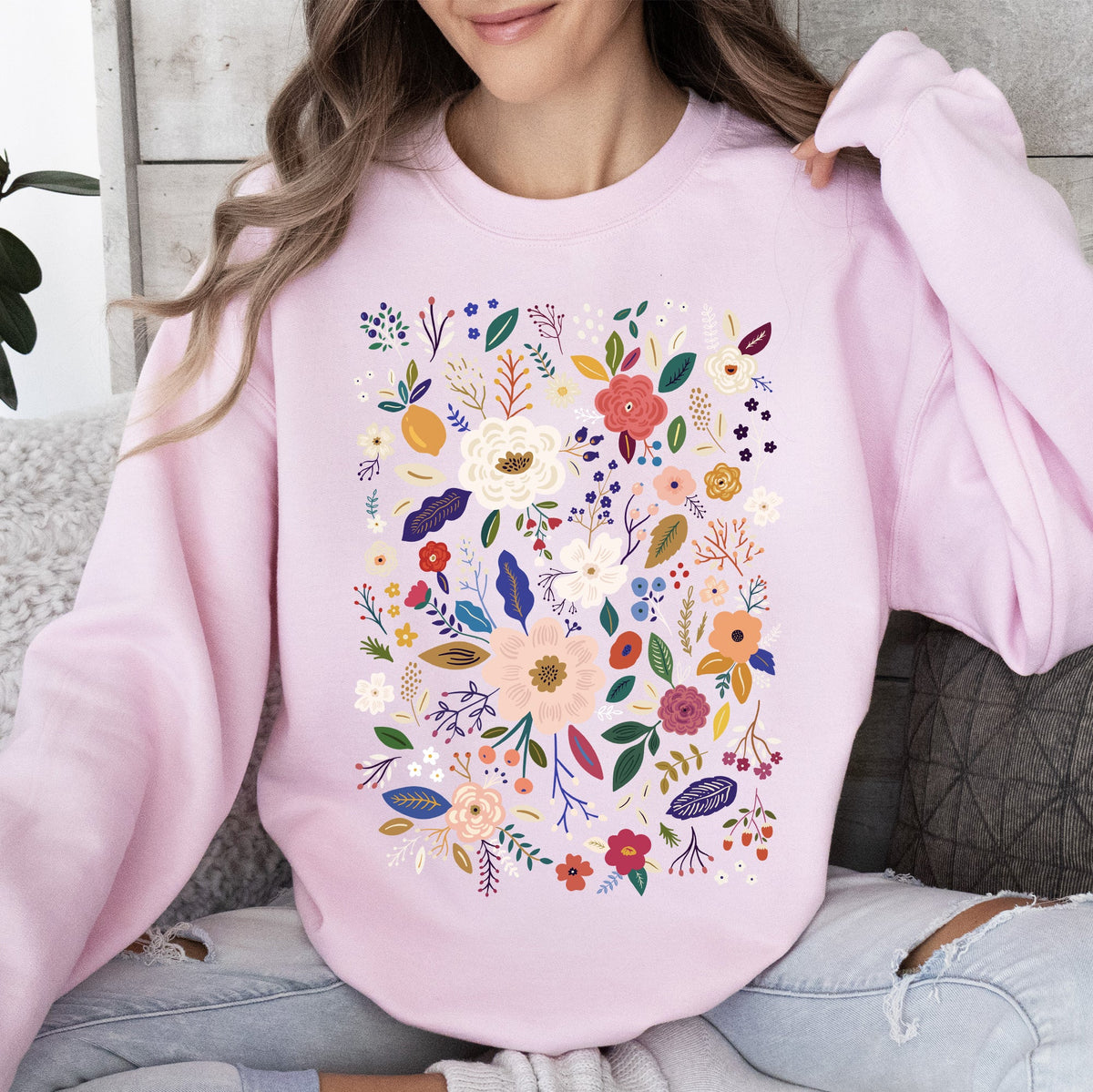 Flower Field Whimsical Colorful Floral Garden Meadow Spring Bloom Graphic Sweatshirt