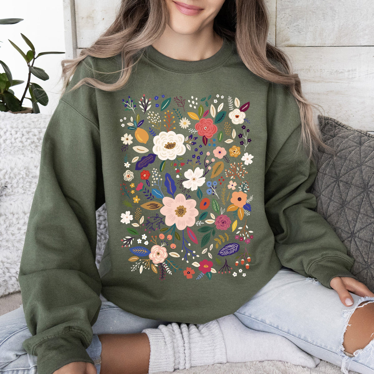 Flower Field Whimsical Colorful Floral Garden Meadow Spring Bloom Graphic Sweatshirt
