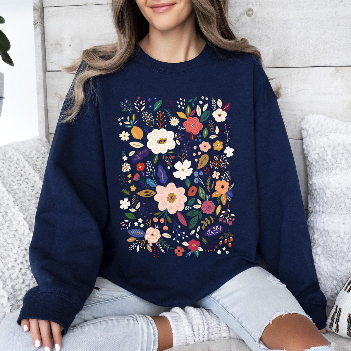 Flower Field Whimsical Colorful Floral Garden Meadow Spring Bloom Graphic Sweatshirt