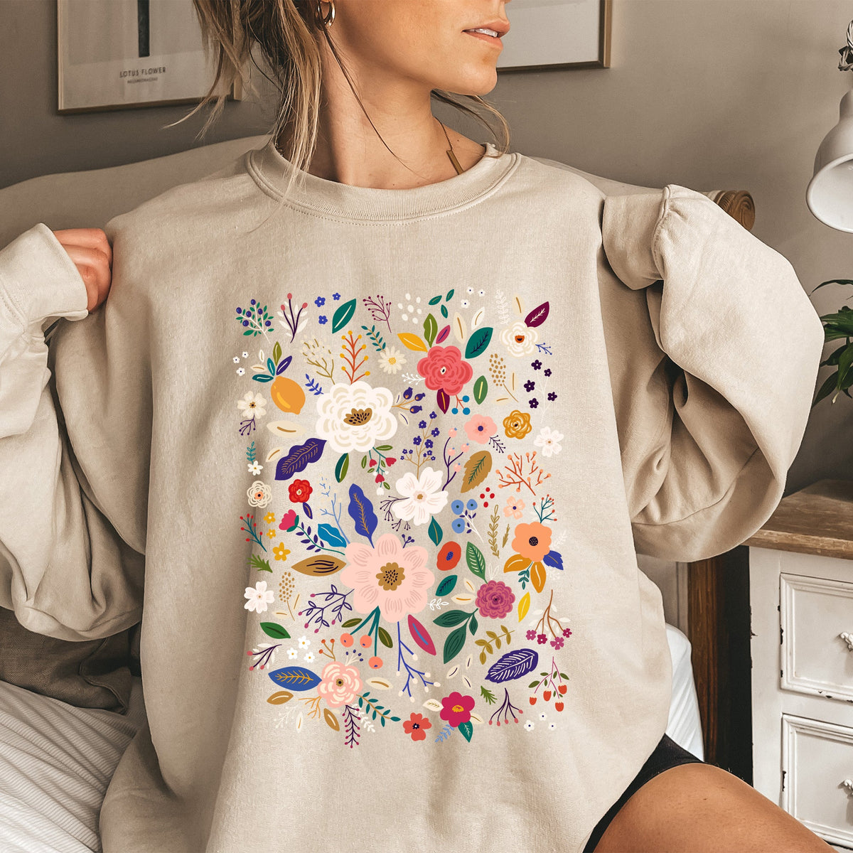 Flower Field Whimsical Colorful Floral Garden Meadow Spring Bloom Graphic Sweatshirt