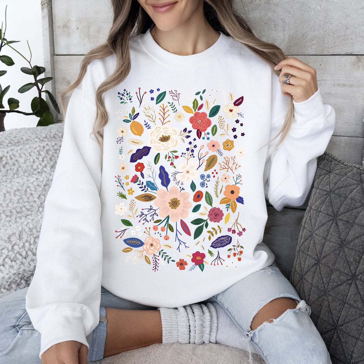 Flower Field Whimsical Colorful Floral Garden Meadow Spring Bloom Graphic Sweatshirt