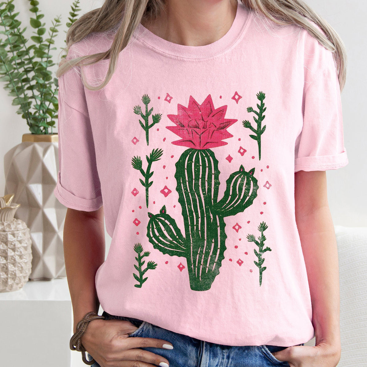 Flowering Desert Cactus Succulent Plants Cowgirl Desert Southwest Floral Motif Comfort Colors Tee